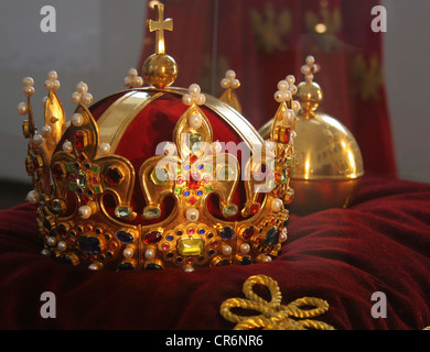 Crown of king Ľudovít I on display in the castle located in the Sloavk town of Stara Lubovna. Stock Photo