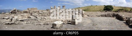 Panoramic view of the Roman Corinthian temple ruins at the Omrit historic site, Israel Stock Photo