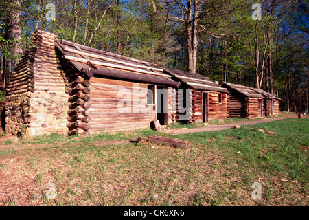 View of the Reconstructed Continental Army Soldier Huts, Jockey Hollow State Historic Park, Morristown, New Jersey Stock Photo