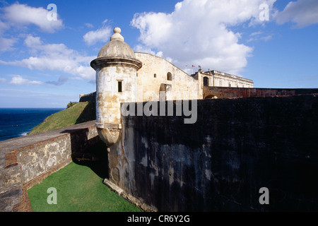 Sentry Post on the Wall, San Cristobal Fort, Old San Juan, Puerto Rico Stock Photo