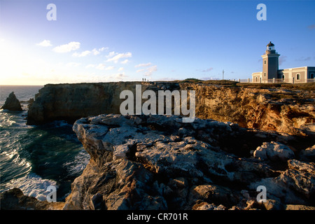 Lighthouse on a Cliff, Los Morillos Lighthouse, Cabo Rojo, Puerto Rico. Stock Photo