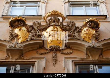 Coat of arms above the entrance to the Constitutional Court, formerly the seat of the Bohemian Court Chancellery Stock Photo