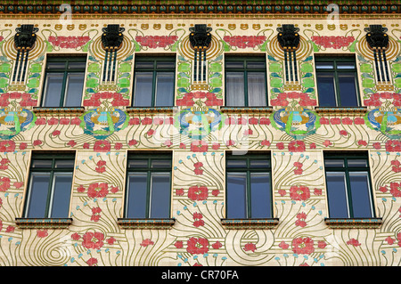 Majolikahaus, facade, Art Nouveau, 1898, by Kolo Moser, Linke Wienzeile 40, Left Vienna Row, famous apartment buildings by Otto Stock Photo