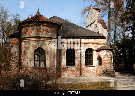 Habitable artificial ruin Magdalenenklause hermitage from 1725 in the Nymphenburg Park, Schloss Nymphenburg Palace Stock Photo