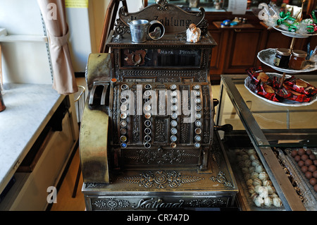 Old cash register from 1898 in Café Suesses Loechle, Friedrichstrasse 14, Lahr/Schwarzwald, Baden-Wuerttemberg, Germany, Europe Stock Photo