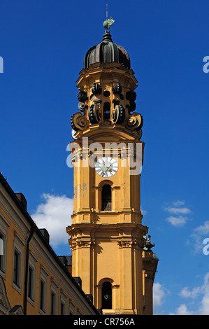 A tower of the Roman Catholic Theatine Church St. Cajetan, late Baroque, Salvatorplatz 2, Munich, Bavaria, Germany, Europe Stock Photo