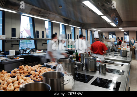 Kitchen of a school of hotel management, Lycee Economique et Hôtelier Joseph Storck, trainees, motion blur Stock Photo