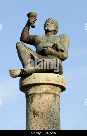 Bacchus, the god of wine, pillar of the fountain at the Fellbach Kelter winepress, Fellbach, near Stuttgart, Baden-Wuerttemberg Stock Photo