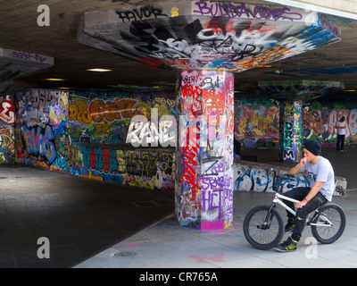 Grafitti-land on the South Bank, London- cyclist 2 Stock Photo