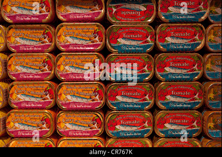 France, Finistere, Quimper, sardine tin in shop La Belle Iloise Stock Photo