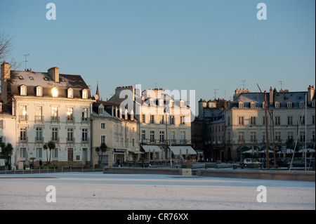 France, Morbihan, Gulf of Morbihan, Vannes, view of Place Gambetta under the snow Stock Photo