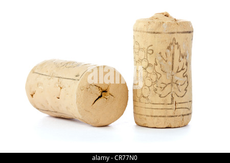 Two corks from wine bottles on white background Stock Photo