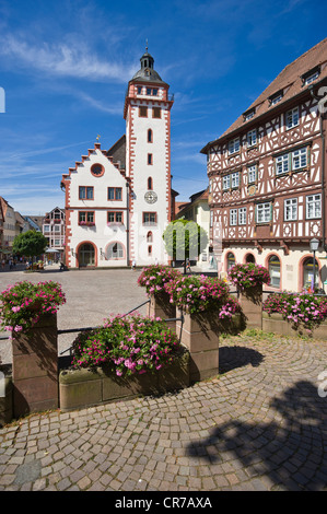 Market square with town call, Mosbach, Odenwald, Rhein-Neckar-Kreis district, Baden-Wuerttemberg, Germany, Europe Stock Photo