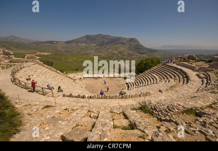 Italy, Sicily, site of Segesta, Greek theater of the Vth century BC Stock Photo