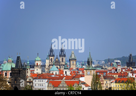 View across the rooftops of Prague in the early morning, Czech Republic, Europe Stock Photo