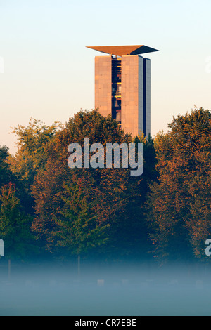 Carillon Bell Tower in Tiergarten Park at dawn with ground fog, Berlin, Germany, Europe, PublicGround Stock Photo