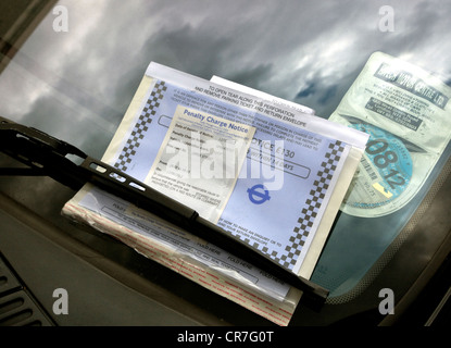 Penalty Charge notice on car left on Red Route, London Stock Photo