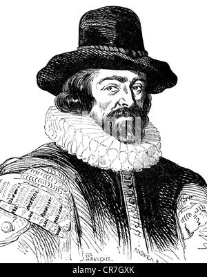 Bacon, Francis, Viscount Saint Alban, 22.1.1561 - 9.4.1626, English philosopher and politician, portrait, wood engraving, 19th century, Stock Photo