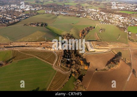 Aerial view, A44, motorway extension to the west, between Heiligenhaus and Velbert, Ruhr area, North Rhine-Westphalia Stock Photo