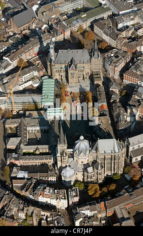 Aerial view, Aachen city centre with Aachen Cathedral, a UNESCO World Heritage site, city hall, inner city, Aachen, Rhineland Stock Photo