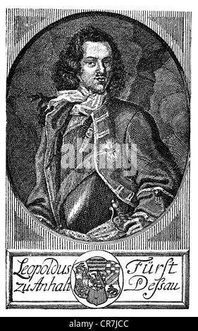 Leopold I, 3.7.1676 - 9.4.1747, Prince of Anhalt-Dessau 17.8.1693 - 9.4.1747, Prussian general, half length, copper engraving, early 18th century, , Artist's Copyright has not to be cleared Stock Photo