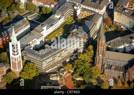 Aerial view, Sparkasse, building society, with solar panels on roof, town centre, Gelsenkirchen, Ruhrgebiet Stock Photo