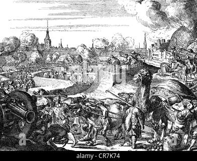 events, Great Turkish War 1683 - 1699, Siege of Vienna 14.7.- 12.9.1683, Turkish redoubts, contemporary copper engraving, Ottoman-Habsburg Wars, Turks, Ottoman Empire, field fortifications, trench, trenches, 17th century, historic, historical, people, Artist's Copyright has not to be cleared Stock Photo