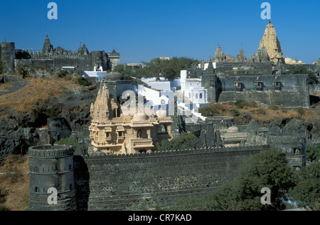 India, Gujarat State, Palitana, Shatrunjaya Hill, one of the main sacred places of the Jainism, temples Stock Photo