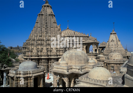 India, Gujarat State, Palitana, Shatrunjaya Hill, one of the main sacred places of the Jainism, temples Stock Photo