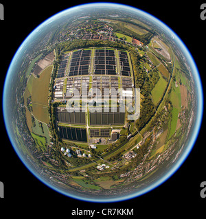 Aerial view, fisheye shot, Emscher river sewage treatment plant, Ruhr Area, North Rhine-Westphalia, Germany, Europe Stock Photo