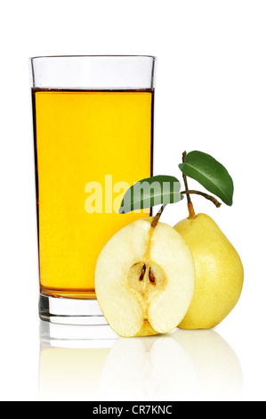 Pear juice in glass isolated on white background Stock Photo