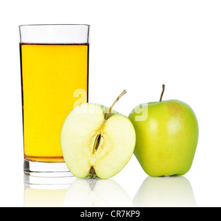 Green apple with juice isolated on white background Stock Photo