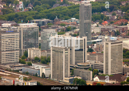 Aerial view, high-rise buildings, including the RWE and Postbank buildings, Essen, Ruhr Area, North Rhine-Westphalia Stock Photo