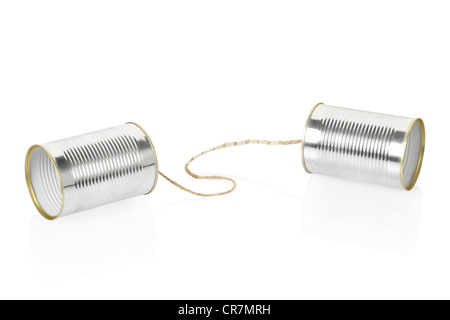 Tin Can Telephone with cut string Stock Photo - Alamy