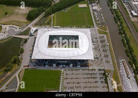 Aerial view, Volkswagen Arena football stadium, Wolfsburg, Lower Saxony, Germany, Europe Stock Photo