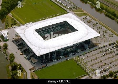 Aerial view, Volkswagen Arena football stadium, Wolfsburg, Lower Saxony, Germany, Europe Stock Photo
