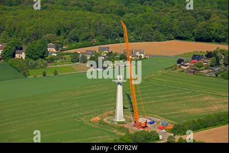 Aerial view, demolition of a wind turbine because it was built too close to residential buildings, crane, Castrop-Rauxel, Bochum Stock Photo