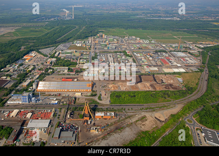 Aerial view, Bayer Schering Pharma AG, Bayer HealthCare Pharmaceuticals, pharmaceutical plant, Bergkamen, Ruhr area Stock Photo