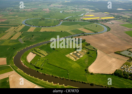 Aerial view, loop of the Aller River, riverscape, Soltau-Fallingbostel, Lower Saxony, Germany, Europe Stock Photo