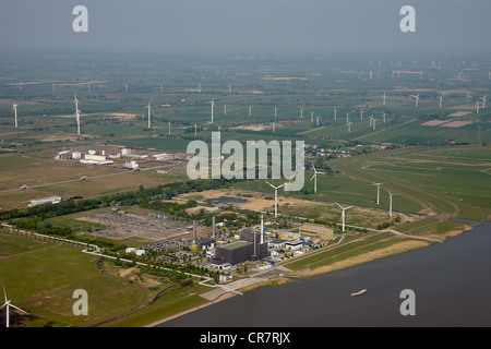 Aerial view, Brunsbuettel Nuclear Power Plant, Elbe, Dithmarschen, Schleswig-Holstein, Germany, Europe Stock Photo