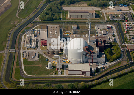 Aerial view, Brokdorf Nuclear Power Plant, Elbe, Schleswig-Holstein, Germany, Europe Stock Photo