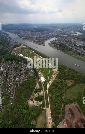 Aerial view, Festung Ehrenbreitstein fortress, Bundesgartenschau 2011, Federal Garden Show 2011, 'Koblenz verwandelt' Stock Photo