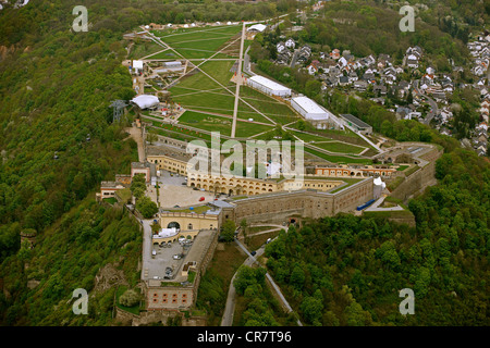 Aerial view, Festung Ehrenbreitstein fortress, Bundesgartenschau 2011, Federal Garden Show 2011, 'Koblenz verwandelt' Stock Photo