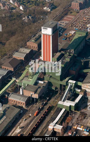 Aerial view, colliery tower, Friedrich-Heinrich colliery, Bergwerk West mine, Kamp-Lintford, Lower Rhine area Stock Photo