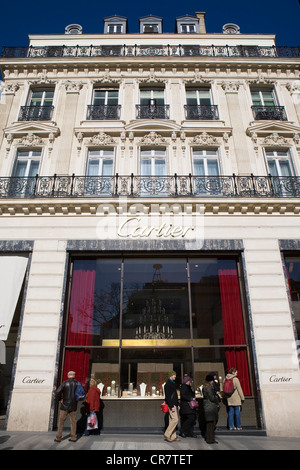 France, Paris, Avenue des Champs Elysees, show window of the Cartier jewellery shop Stock Photo