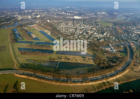 Aerial view, Ruhr clarifier, water management, Gelsenwasser company, Ueberruhr district, Essen, Ruhrgebiet region