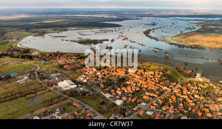 Aerial view, Bleckede, Elbe River, Elbe Valley Nature Park, winter floods, Lower Saxony, Germany, Europe Stock Photo