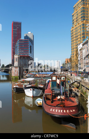 High-rise buildings, apartment buildings on the canal, Rotterdam, Holland, the Netherlands, Europe Stock Photo