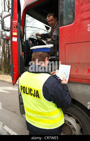 Truck control in Poland, Europe Stock Photo