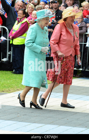 HM the Queen visiting Corby Swimming Pool, Northamptonshire, 13th June, 2012. Photo by John Robertson. Stock Photo
